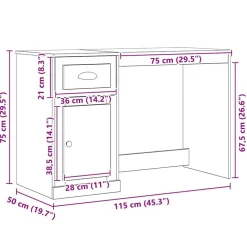 vidaXL Escritorio 50 x 115 x 75 cm Madera de ingeniería Roble negro New