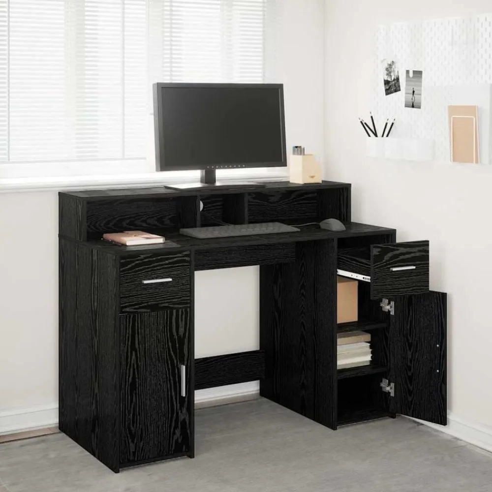 vidaXL Escritorio 120 x 55 x 91 cm Madera contrachapada Roble negro Hot