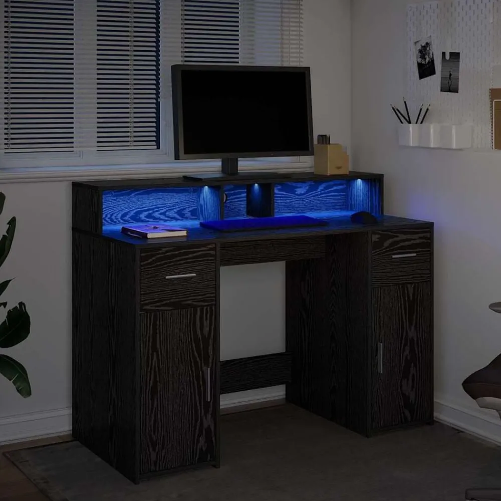 vidaXL Escritorio 120 x 55 x 91 cm Madera contrachapada Roble negro Hot