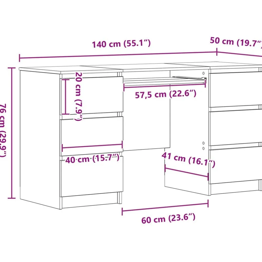 vidaXL Mobiliario De Oficina-Escritorio 140 x 50 x 76 cm Madera de ingeniería