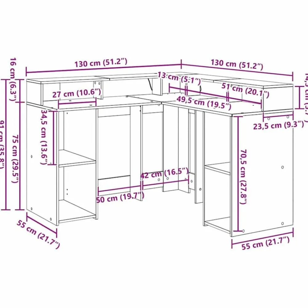 vidaXL Mobiliario De Oficina-Escritorio 130 x 130 x 91 cm Madera de ingeniería