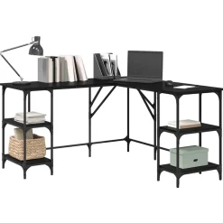 vidaXL Escritorio 139 x 139 x 75 cm Madera contrachapada Roble negro