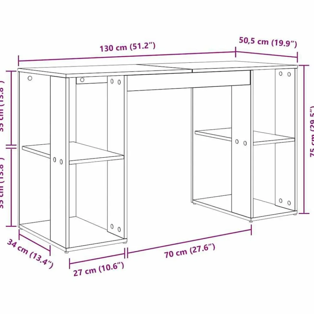 vidaXL Mobiliario De Oficina-Escritorio 130 x 50.5 x 75 cm Madera de ingeniería