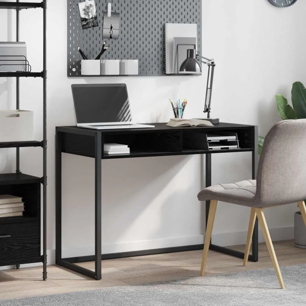 vidaXL Escritorio 100 x 50 x 75 cm Madera contrachapada Roble negro Sale
