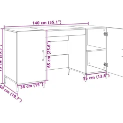 vidaXL Escritorio 140 x 50 x 75 cm Madera de ingeniería Roble negro New