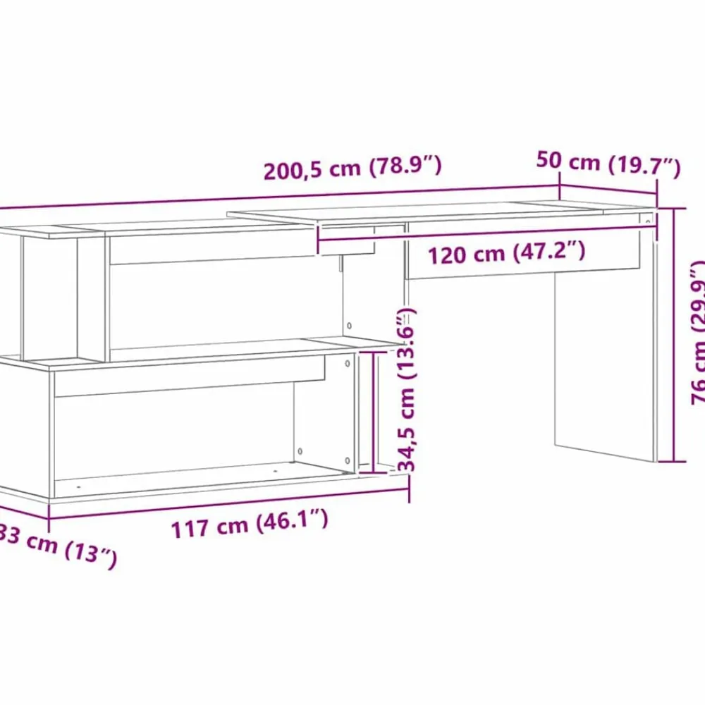 vidaXL Mobiliario De Oficina-Escritorio 200 x 50 x 76 cm Madera de ingeniería