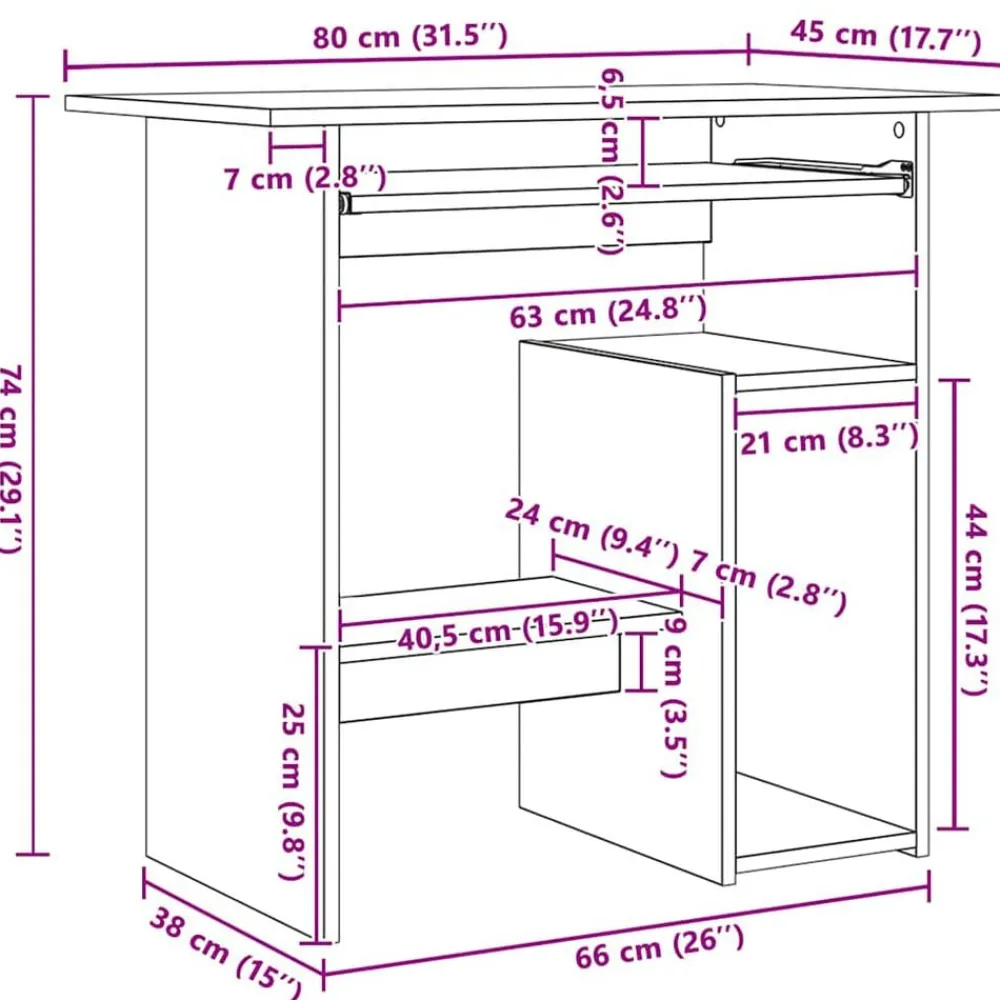 vidaXL Mobiliario De Oficina-Escritorio 80x45x74 cm madera de ingeniería