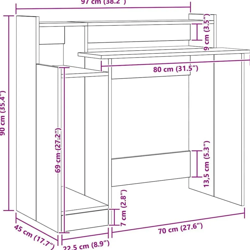 vidaXL Mobiliario De Oficina-Escritorio 97 x 45 x 90 cm Madera de ingeniería