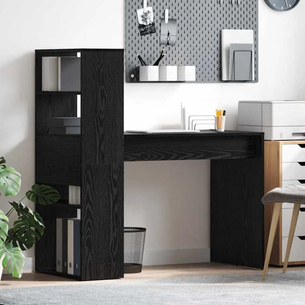 vidaXL Escritorio 113 x 54 x 120 cm Madera de ingeniería Roble negro Outlet
