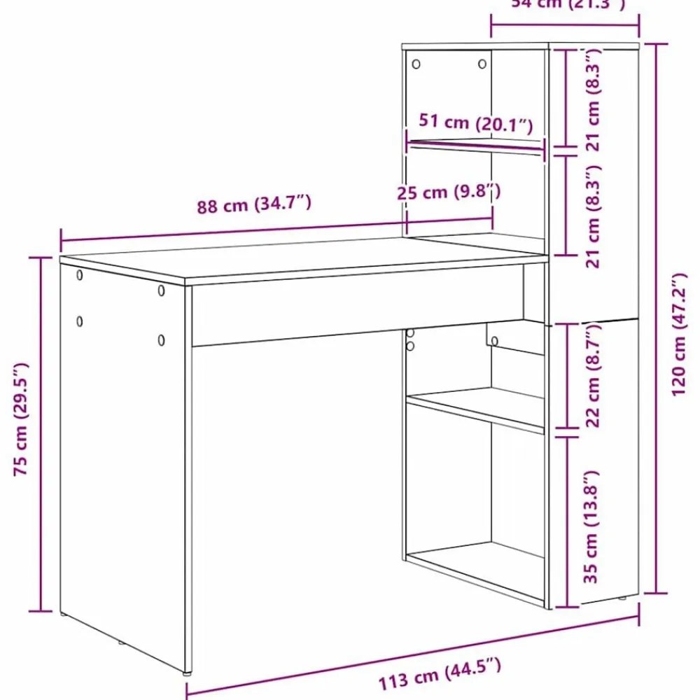 vidaXL Escritorio 113 x 54 x 120 cm Madera de ingeniería Roble negro Outlet