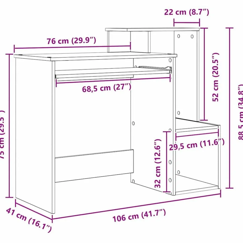 vidaXL Mobiliario De Oficina-Escritorio 106 x 41 x 88.5 cm Madera de ingeniería