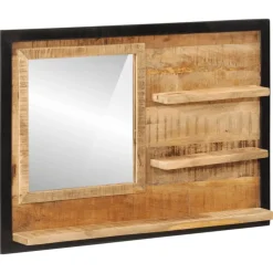 vidaXL Espejo con estantes madera maciza de mango y vidrio 80x8x55 cm Sale