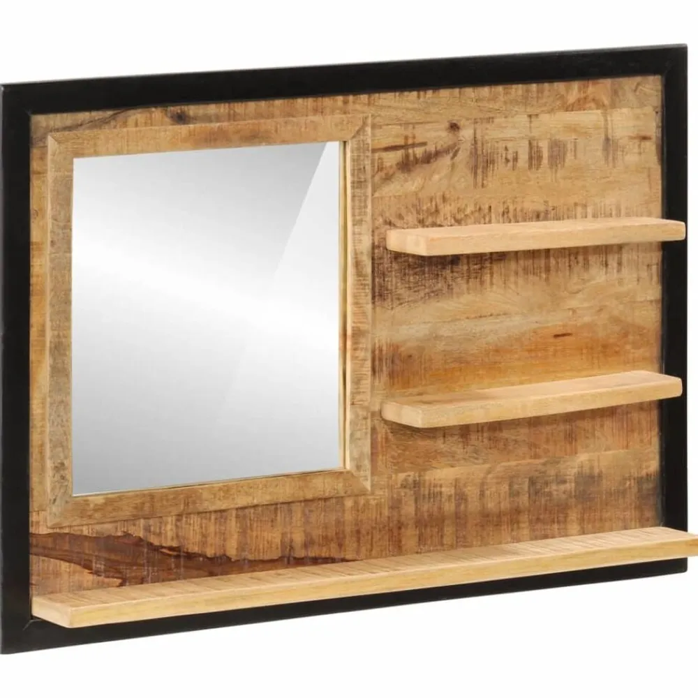 vidaXL Espejo con estantes madera maciza de mango y vidrio 80x8x55 cm Sale