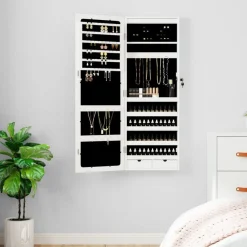 vidaXL Decoración-Espejo con joyero y luces LED para pared
