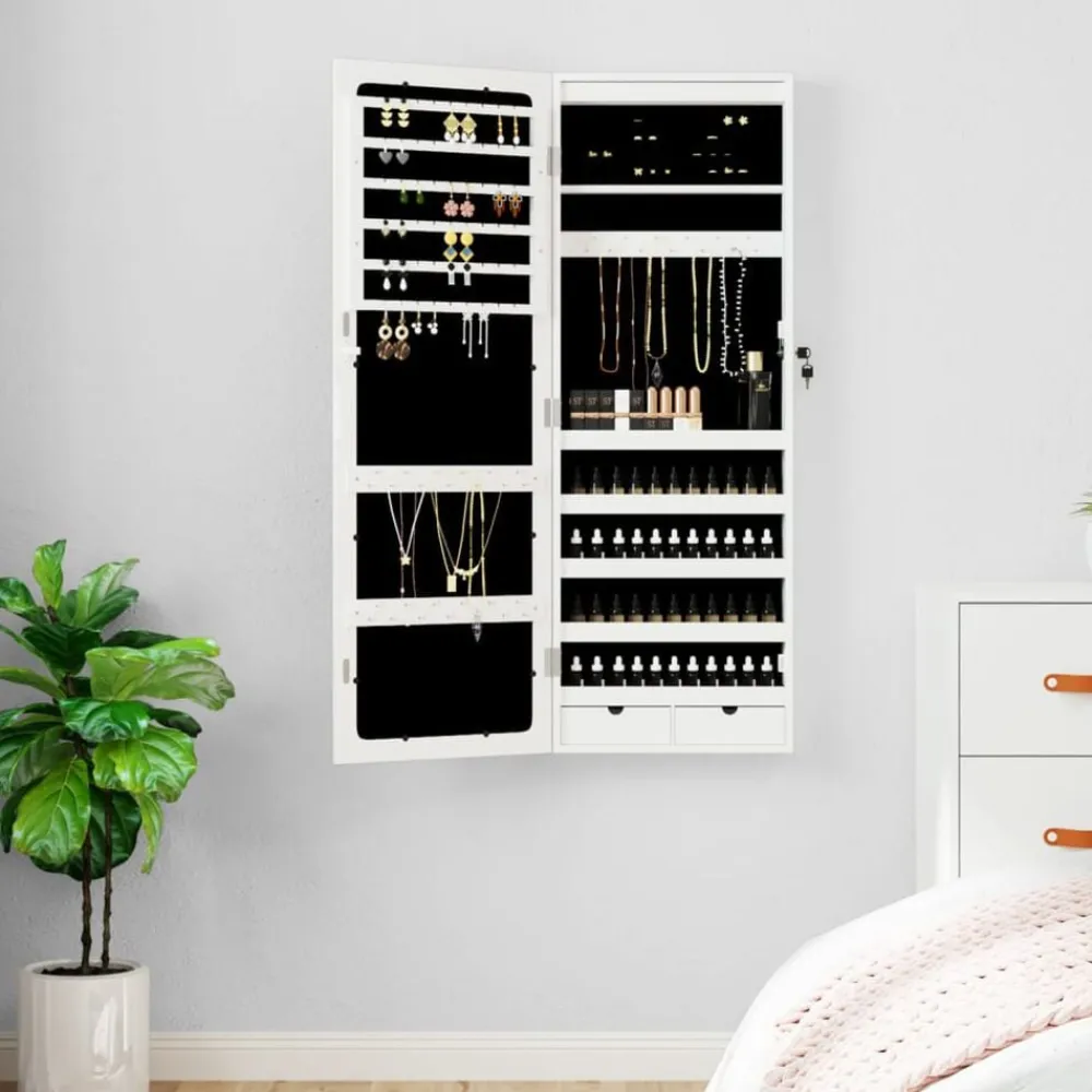 vidaXL Decoración-Espejo con joyero y luces LED para pared