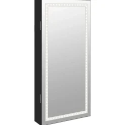 vidaXL Espejo con joyero y luces LED para pared Negro Clearance