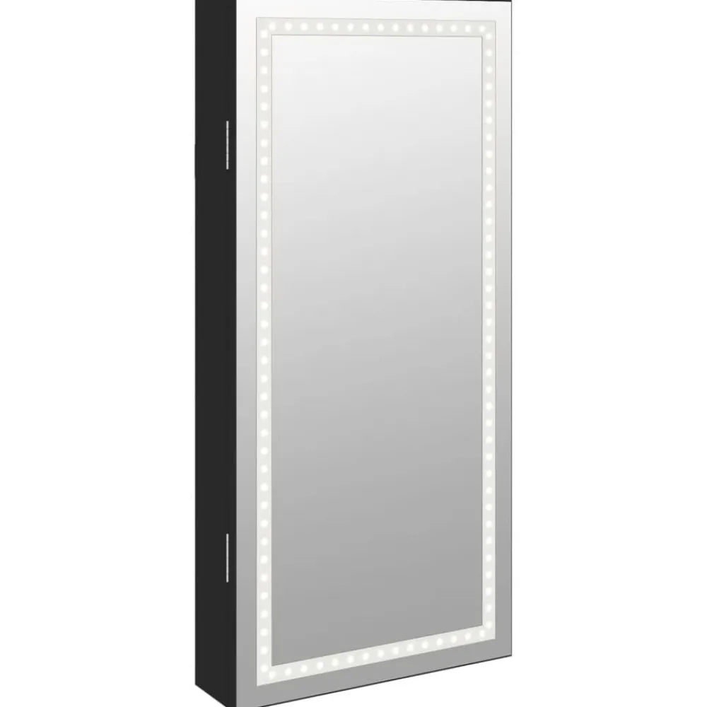 vidaXL Espejo con joyero y luces LED para pared Negro Clearance