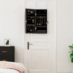 vidaXL Espejo con joyero y luces LED para pared Negro Clearance