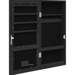 vidaXL Espejo con joyero y luces LED para pared Negro Clearance