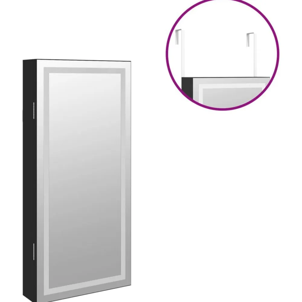vidaXL Espejo con joyero y luces LED para pared Negro Clearance