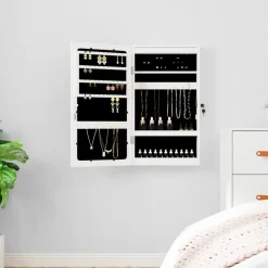 vidaXL Espejo con joyero y luces LED para pared Blanco Clearance