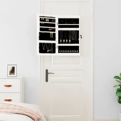 vidaXL Espejo con joyero y luces LED para pared Blanco Clearance