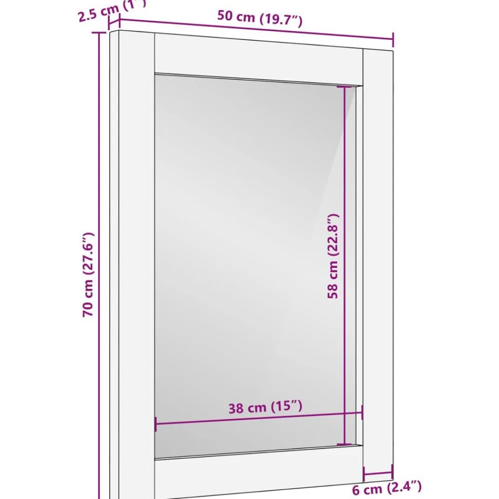 vidaXL Espejo de baño Acabado de Acacia Marrón 50 x 70 x 2,5 cm Acabado marrón de acacia Clearance