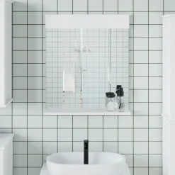 vidaXL Decoración-Espejo de baño con estante BERG madera maciza 60x12x70cm