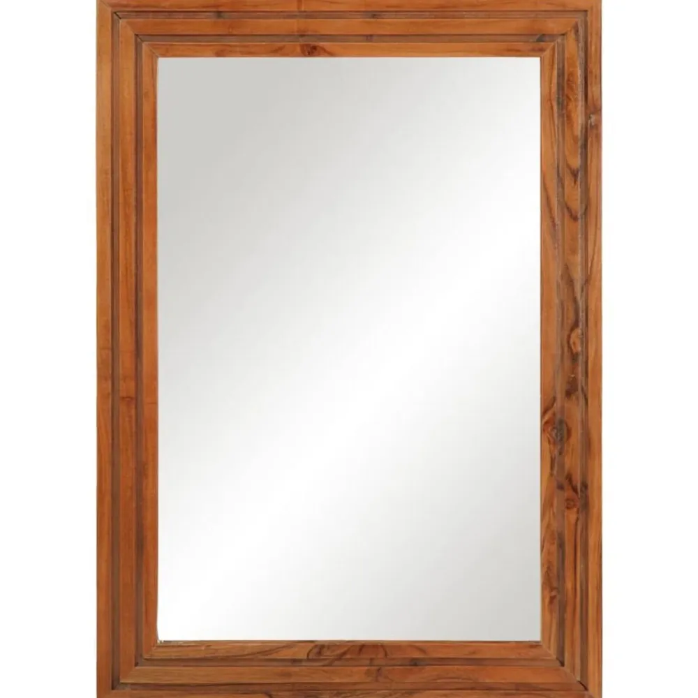 vidaXL Espejo de baño madera maciza de acacia y vidrio 50x70 cm Marrón claro Outlet