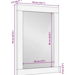 vidaXL Espejo de baño madera maciza de acacia y vidrio 50x70 cm Marrón claro Outlet