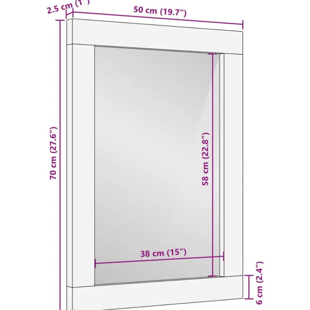 vidaXL Espejo de baño madera maciza de acacia y vidrio 50x70 cm Marrón claro Outlet