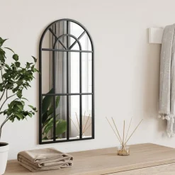 vidaXL Decoración-Espejo de pared arco de hierro negro 30x60 cm
