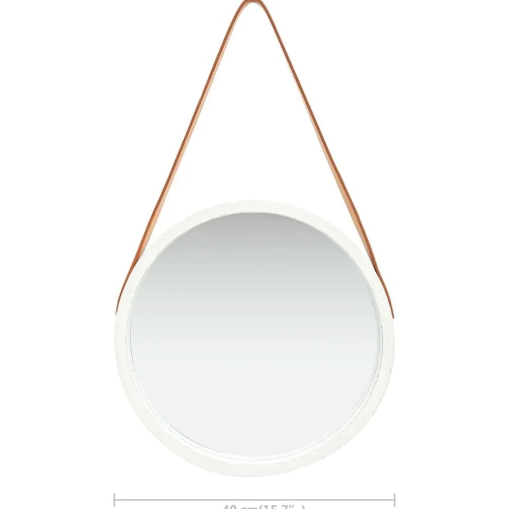 vidaXL Espejo de pared con correa 40 cm Blanco Hot