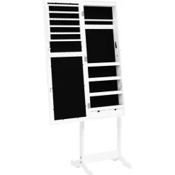 vidaXL Espejo de pie con joyero y luces LED Blanco