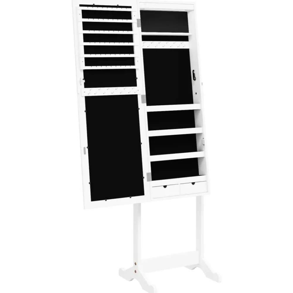 vidaXL Espejo de pie con joyero y luces LED Blanco