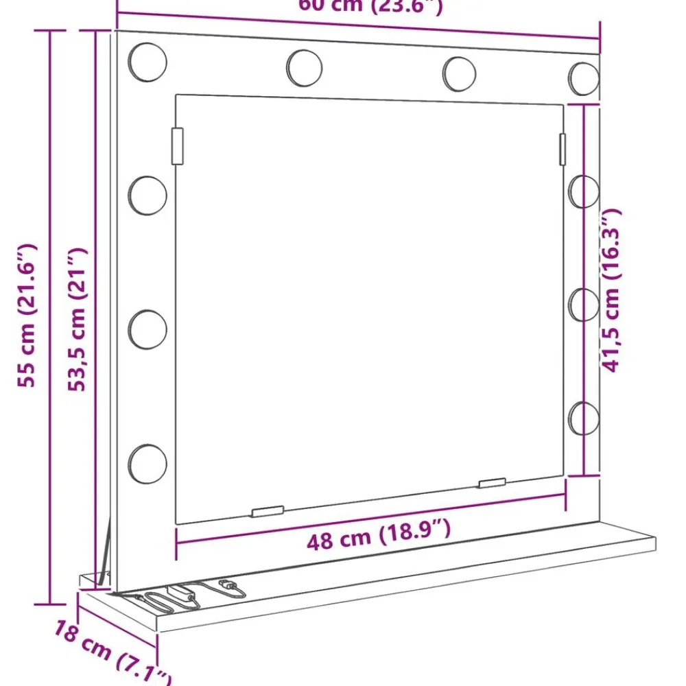 vidaXL Decoración-Espejo de Tocador Rectangular 60 x 55 x 18 cm