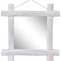 vidaXL Decoración-Espejo de troncos de madera maciza reciclada blanca 70x70 cm