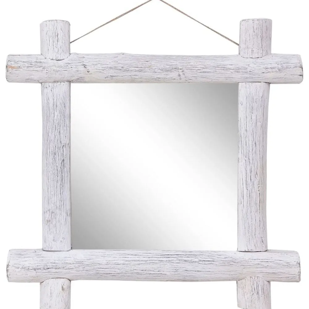 vidaXL Decoración-Espejo de troncos de madera maciza reciclada blanca 70x70 cm