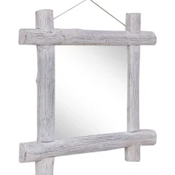vidaXL Decoración-Espejo de troncos de madera maciza reciclada blanca 70x70 cm