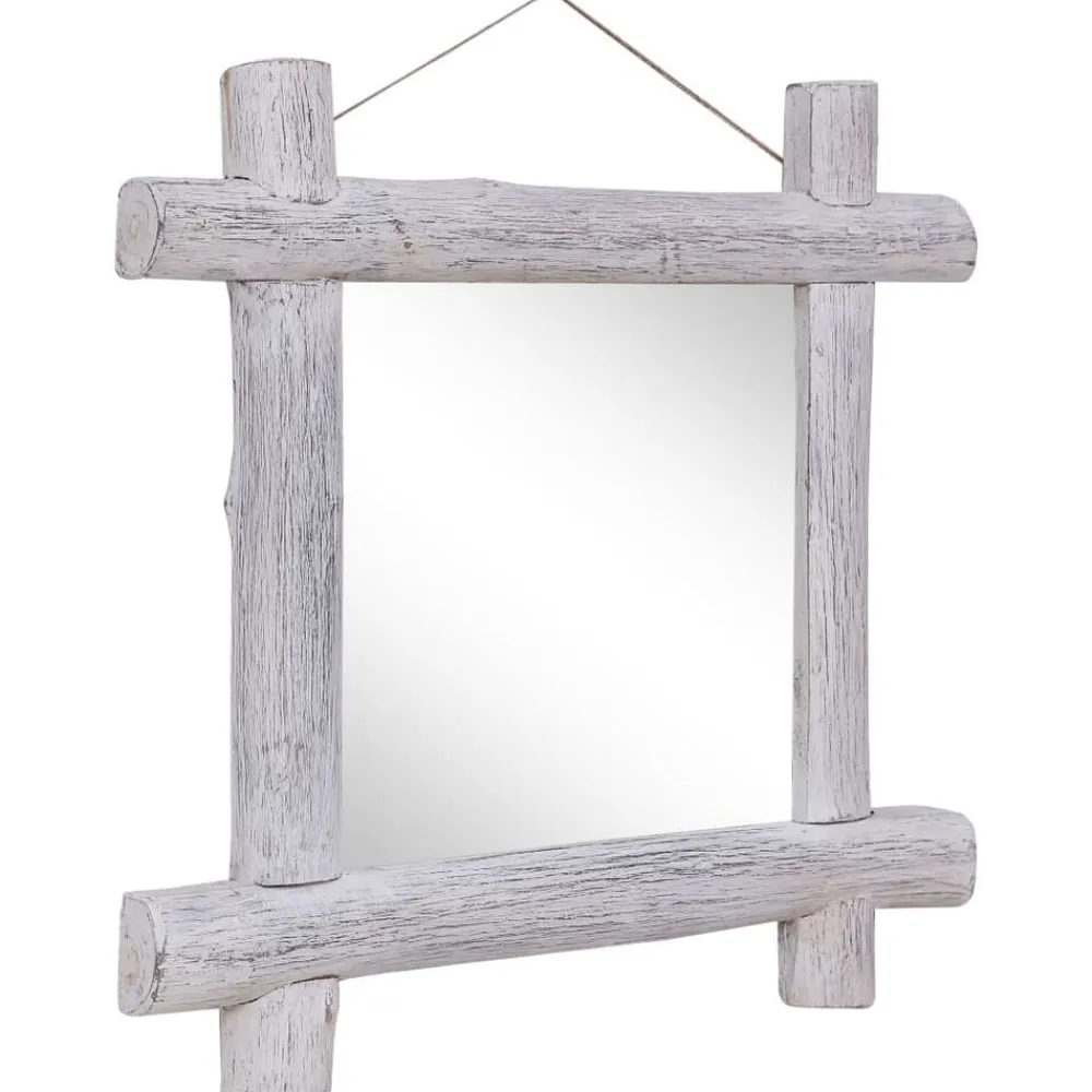 vidaXL Decoración-Espejo de troncos de madera maciza reciclada blanca 70x70 cm