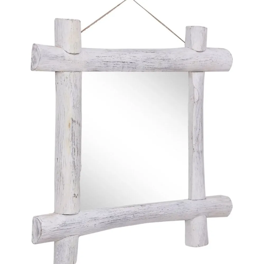 vidaXL Decoración-Espejo de troncos de madera maciza reciclada blanca 70x70 cm