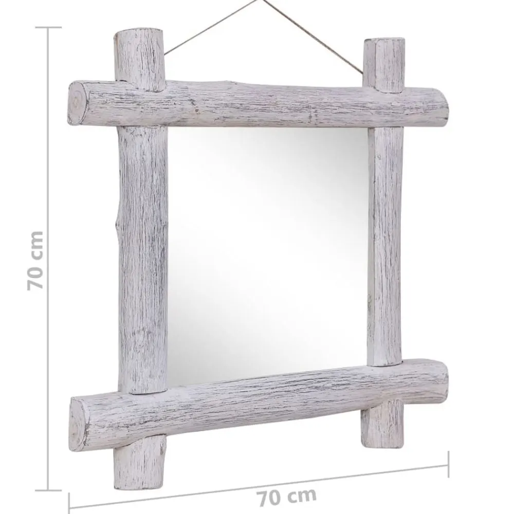 vidaXL Decoración-Espejo de troncos de madera maciza reciclada blanca 70x70 cm