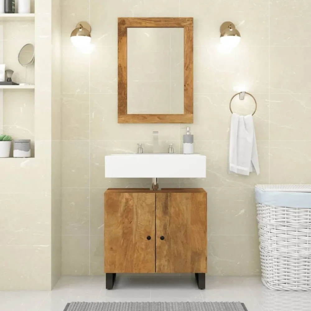 vidaXL Espejo de vidrio y madera maciza de mango 70x50 cm Marrón miel Online