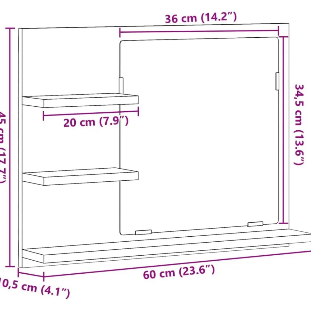 vidaXL Espejo mueble de cuarto de baño madera envejecida 60x10,5x45 cm Madera antigua Online