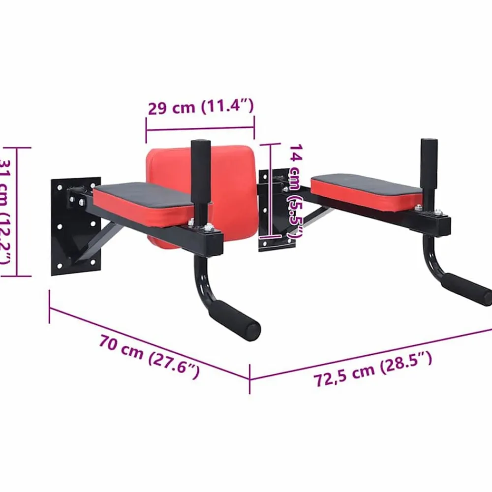 VidaXL Fitness Y Musculación-Estación de Fondos Negro y rojo 72,5 x 70 x 31 cm