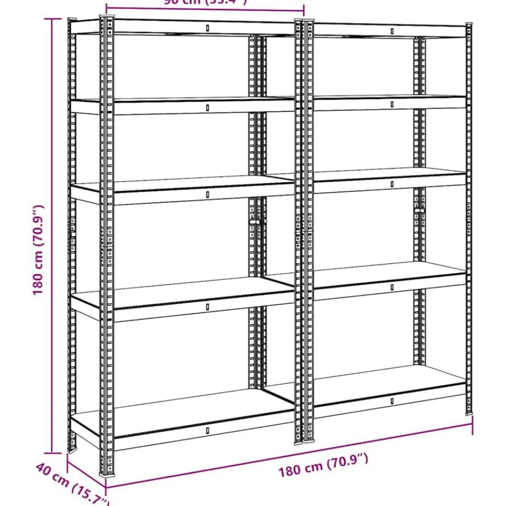 vidaXL Almacenamiento Industrial-Estante almacenaje 5 niveles 2 uds acero y madera contrachapada