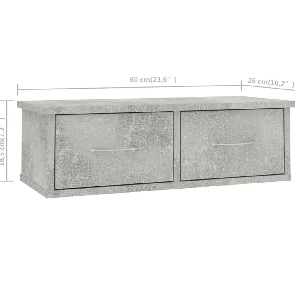 vidaXL Estanterías-Estante cajones para pared contrachapada hormigón 60x26x18,5cm