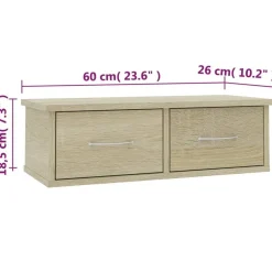 vidaXL Estanterías-Estante cajones pared contrachapada color roble 60x26x18,5cm