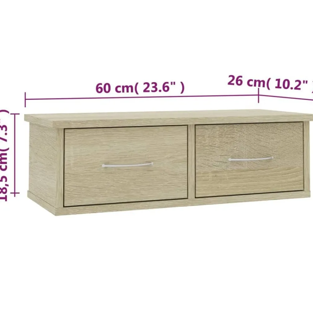 vidaXL Estanterías-Estante cajones pared contrachapada color roble 60x26x18,5cm