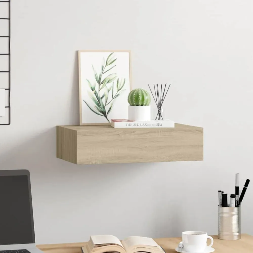 vidaXL Estante con cajón de pared MDF 40x23,5x10 cm Roble